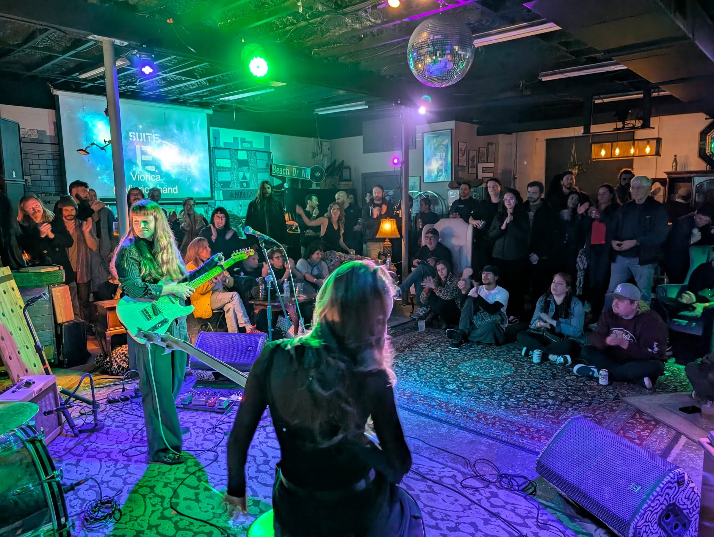 A community jam session at the monthly Final Wednesday at Suite E Studios